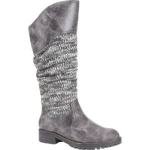 MUK LUKS Kailee Tall Boots 8 MFaux Leather Slouchy Knit Pull On Gray